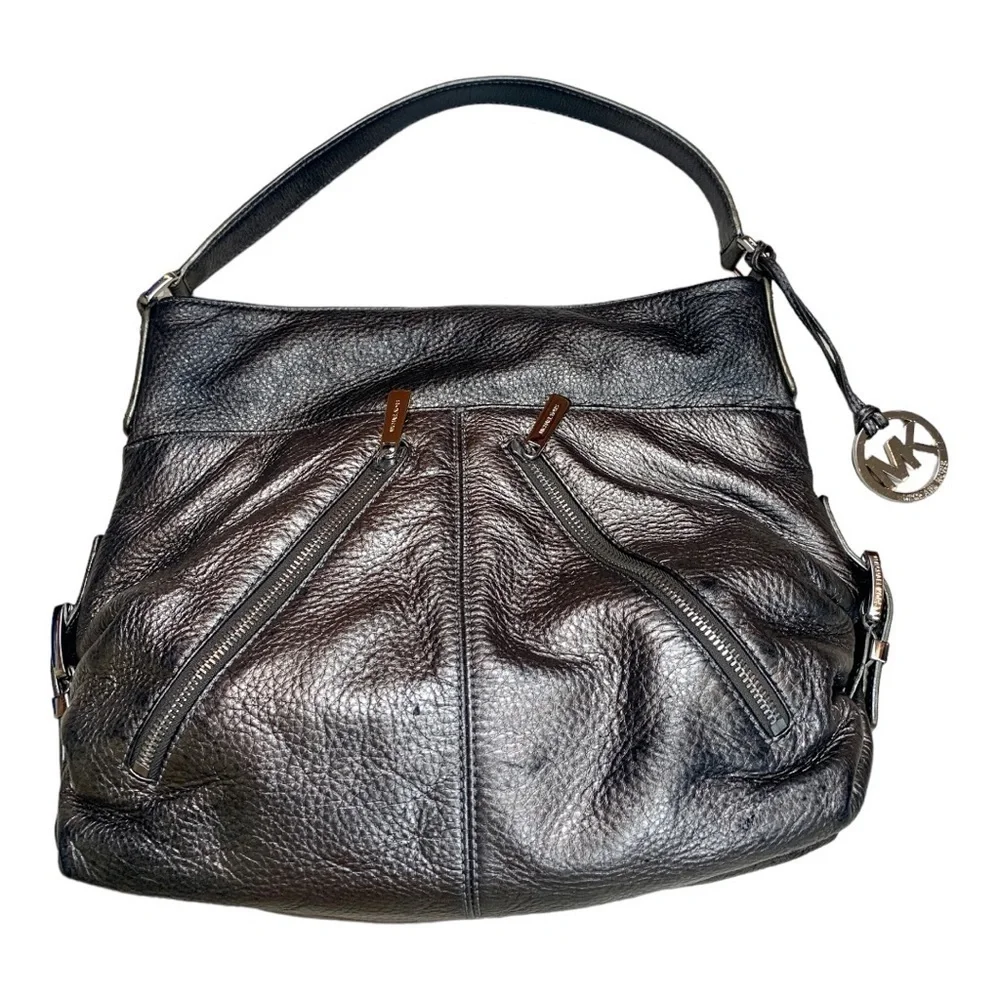 Michael Kors Silver Pebbled Leather Hobo Purse